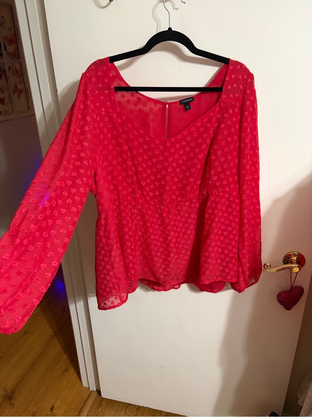 🥳 2 torrid Bright Red Pink Long-Sleeve Peplum Blouse